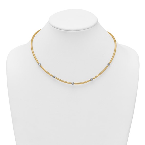 14k Polished with Rhodium 5-Station Diamond-cut Beads 4mm Flexible Mesh 18 inch Necklace