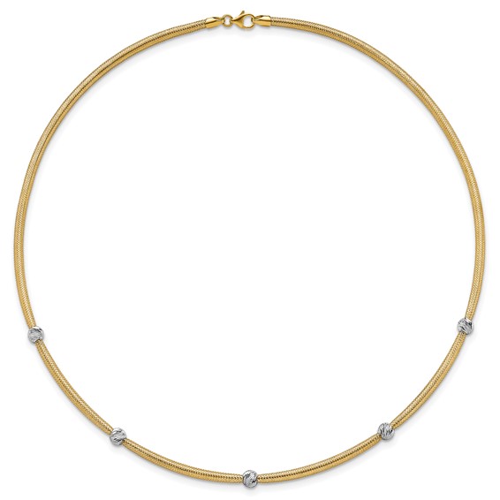 14k Polished with Rhodium 5-Station Diamond-cut Beads 4mm Flexible Mesh 18 inch Necklace