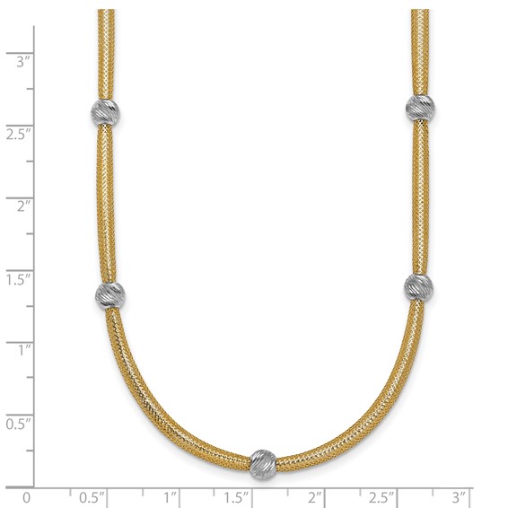 14k Polished with Rhodium 5-Station Diamond-cut Beads 4mm Flexible Mesh 18 inch Necklace
