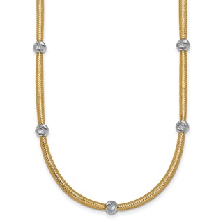 14k Polished with Rhodium 5-Station Diamond-cut Beads 4mm Flexible Mesh 18 inch Necklace