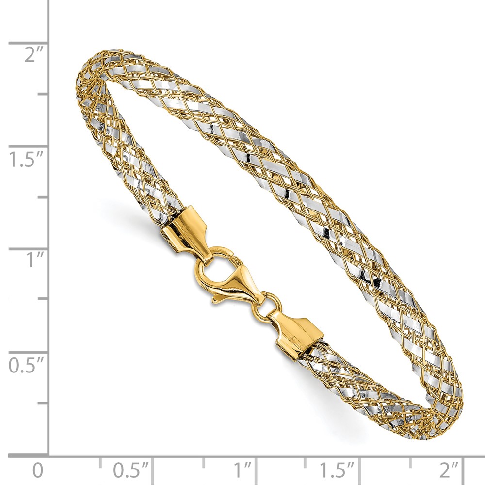 14K with White Rhodium 5mm Woven Mesh 7.5 inch Bracelet (SF2685-7.5)
