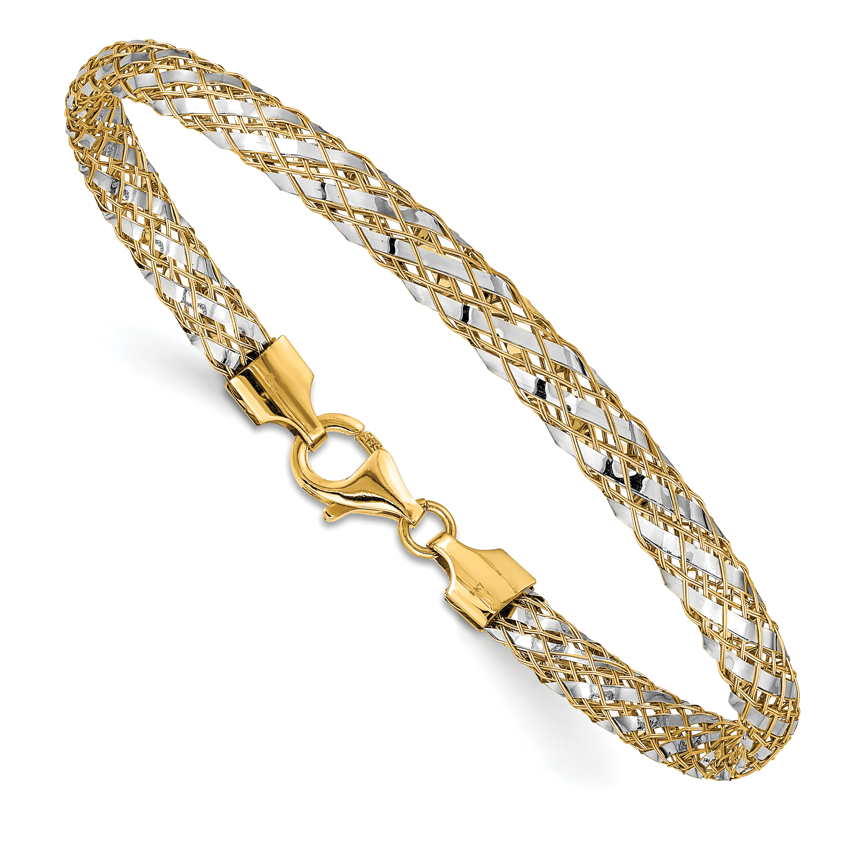 14K with White Rhodium 5mm Woven Mesh 7.5 inch Bracelet (SF2685-7.5)