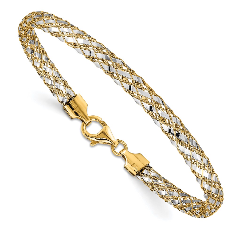 14K with White Rhodium 5mm Woven Mesh 7.5 inch Bracelet (SF2685-7.5)