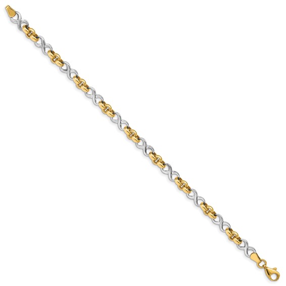 14K Two-Tone Infinity Symbol and Rolo Link 7.5 inch Bracelet