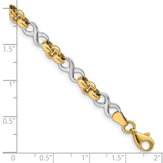 14K Two-Tone Infinity Symbol and Rolo Link 7.5 inch Bracelet