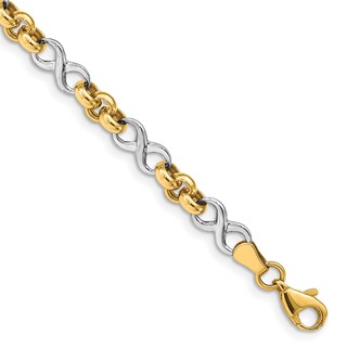 14K Two-Tone Infinity Symbol and Rolo Link 7.5 inch Bracelet