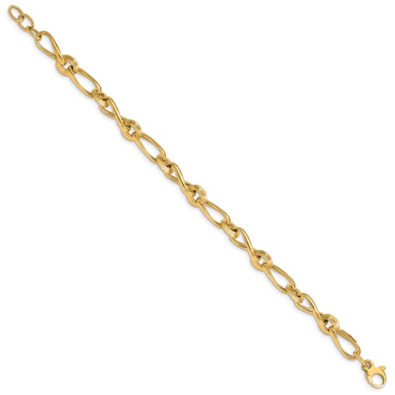 14K Polished and Grooved Fancy Twisted Link 8 inch Bracelet Plus 0.5 inch Extender