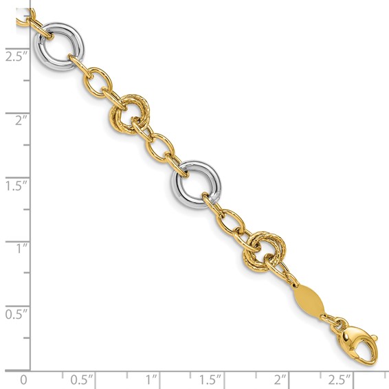 14K Two-tone Fancy Circles Cable Link 7.5 inch Bracelet