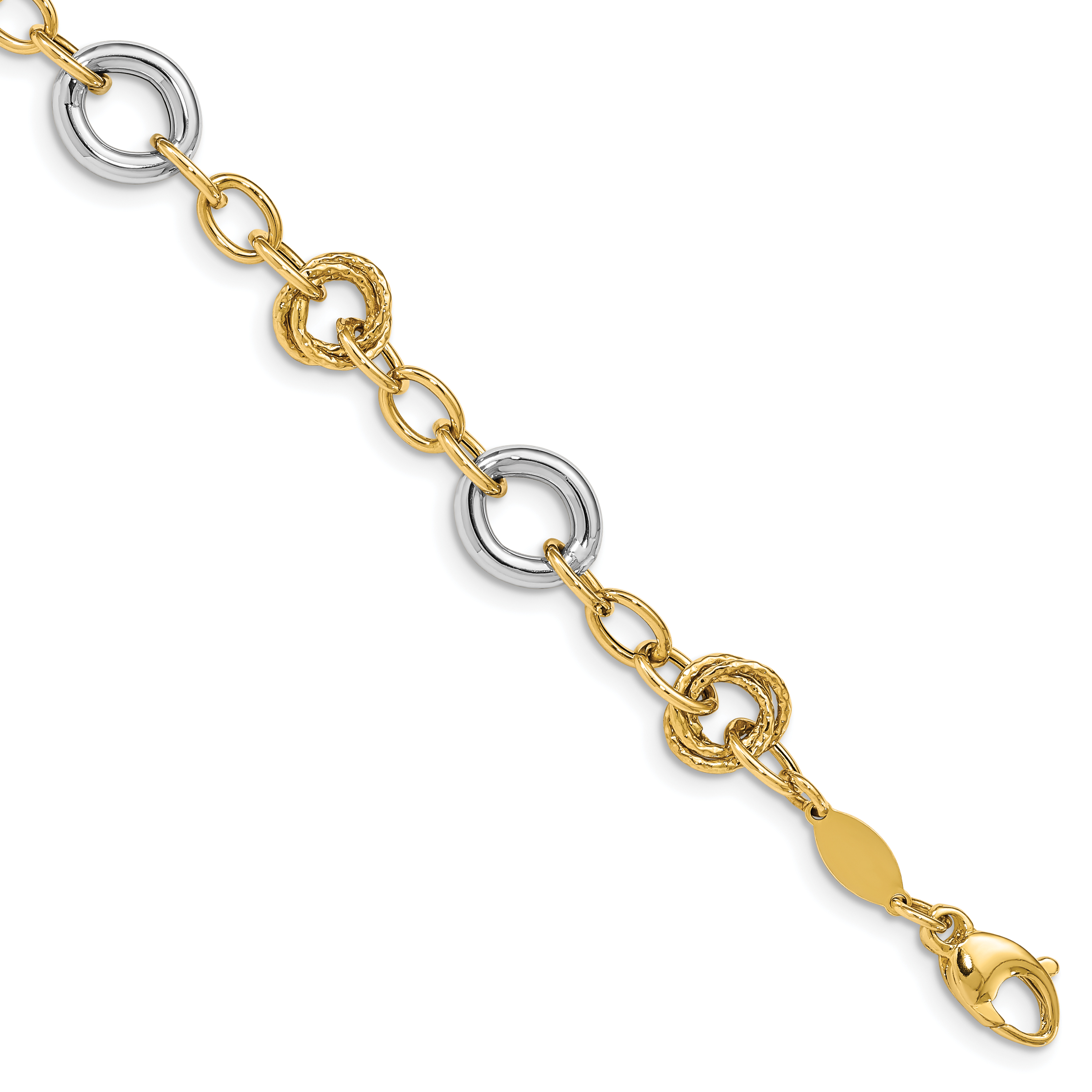 14K Two-tone Fancy Circles Cable Link 7.5 inch Bracelet (SF2718-7.5)