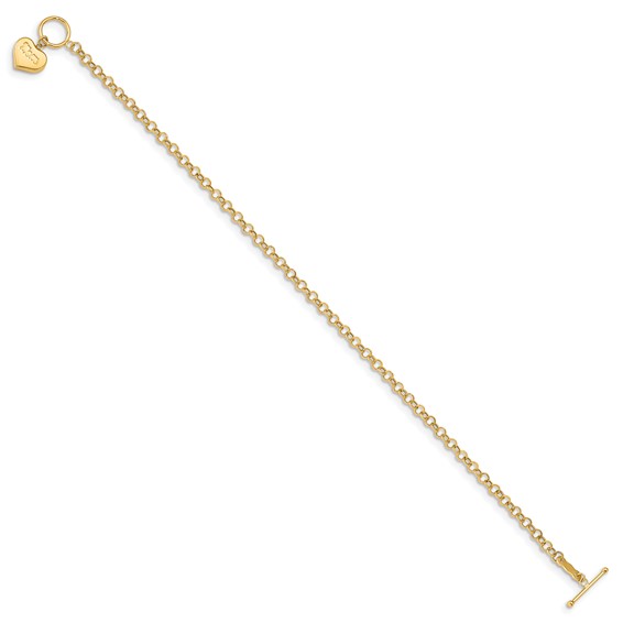 14k Puffed MOM Heart Dangle 7.5 inch Toggle Bracelet