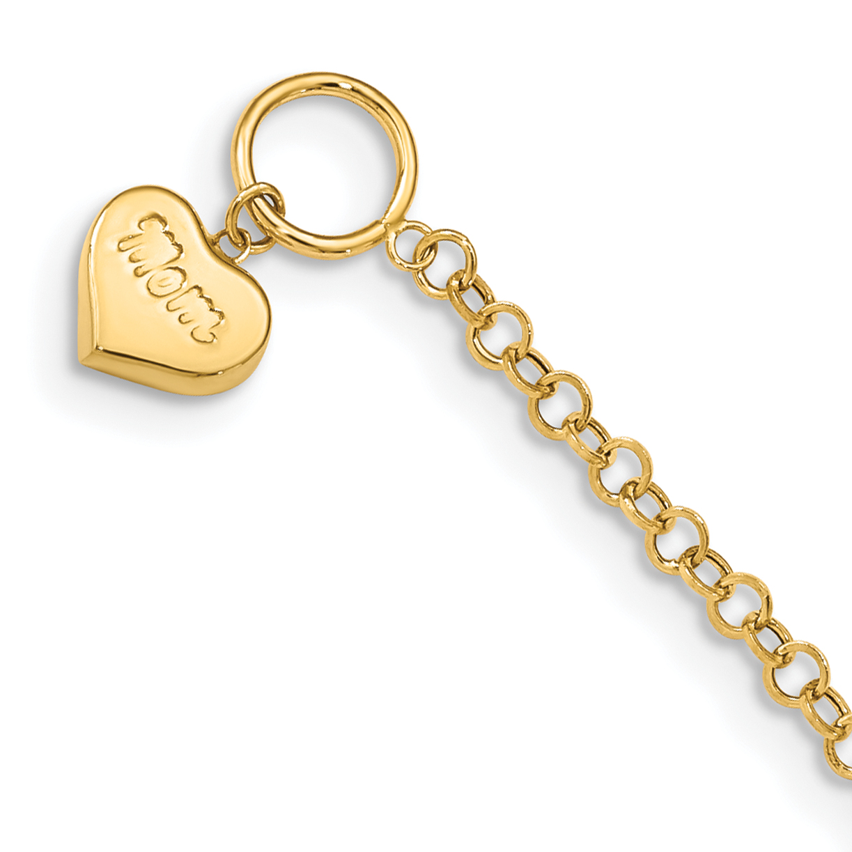 14k Puffed MOM Heart Dangle 7.5 inch Toggle Bracelet (SF2724-7.5)