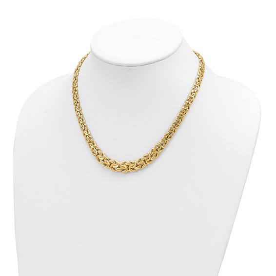 14k Fancy Graduated 7-12mm Flat Byzantine 17.5 inch Necklace