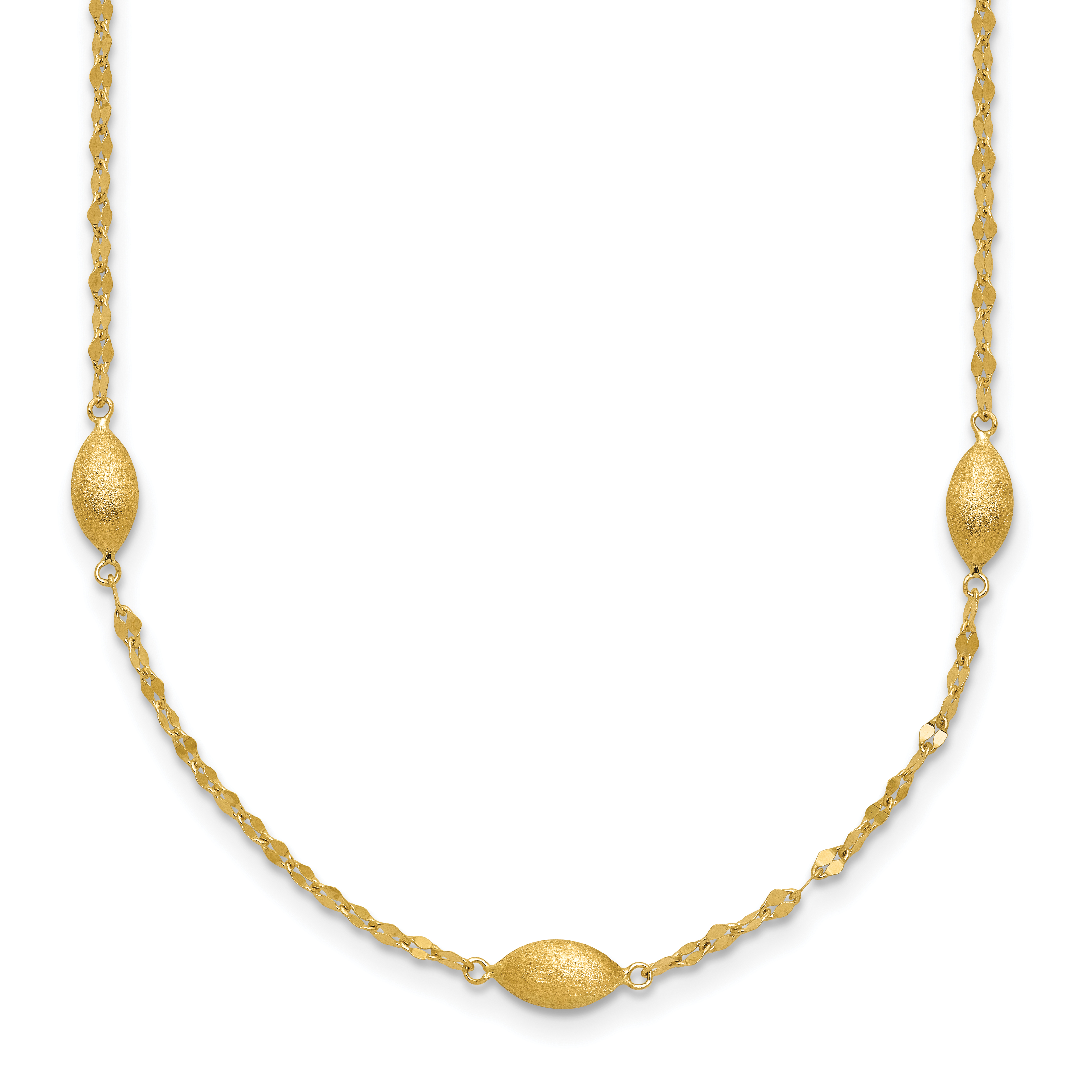 14k Diamond-cut Chain with Satin Oval Beads 18 inch Necklace (SF2754-18)