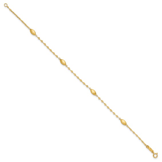 14k Diamond-cut Chain with Satin Oval Beads 7.5 inch Bracelet