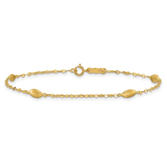 14k Diamond-cut Chain with Satin Oval Beads 7.5 inch Bracelet