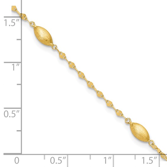 14k Diamond-cut Chain with Satin Oval Beads 7.5 inch Bracelet