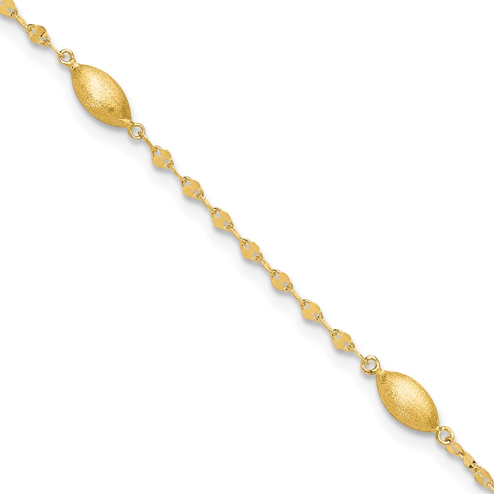 14k Diamond-cut Chain with Satin Oval Beads 7.5 inch Bracelet (SF2754-7.5)