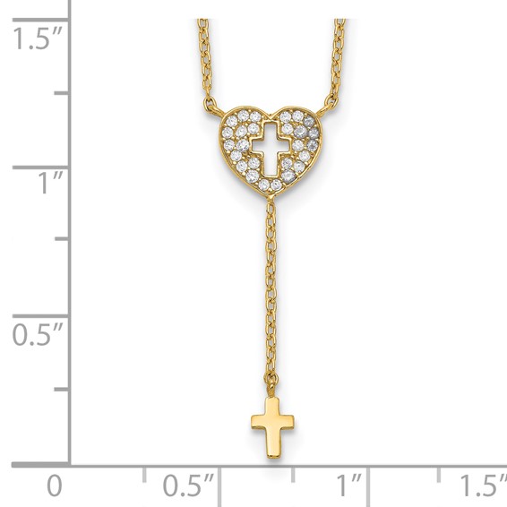 14K Heart with Cross CZ Necklace