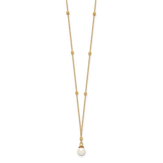 14k 4-5mm White Freshwater Cultured Pearl with Diamond-cut Beads 18 inch Necklace