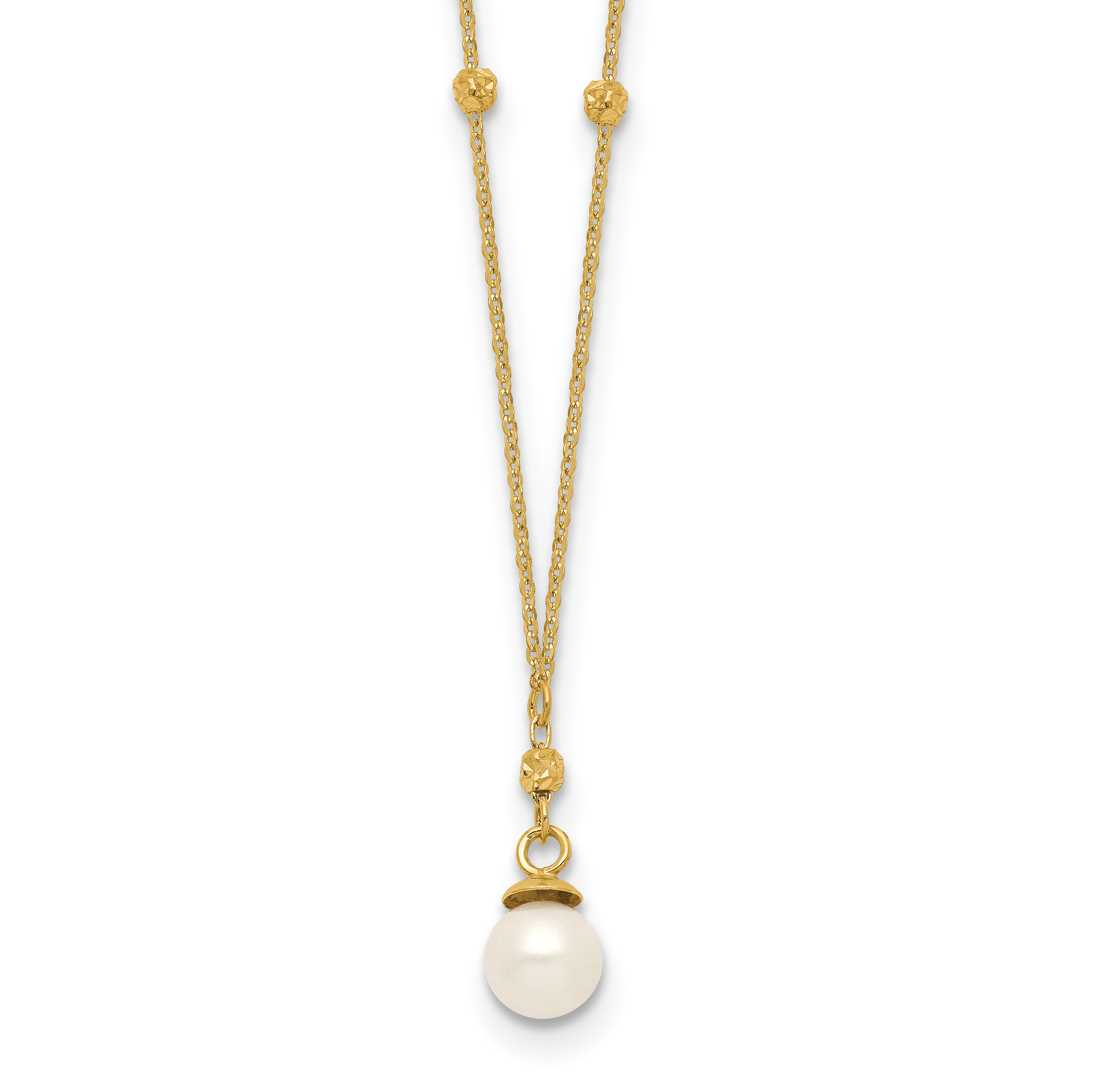 14k 4-5mm White Freshwater Cultured Pearl with Diamond-cut Beads 18 inch Necklace (SF2763-18)