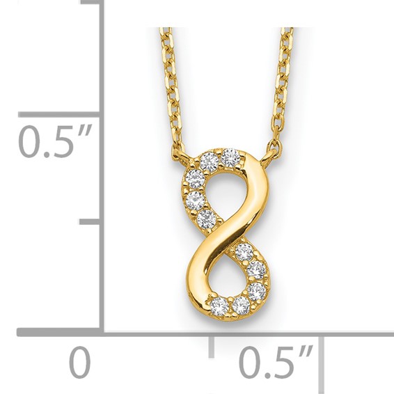 14K Polished Infinity Symbol with CZ 18 inch Necklace Plus 2 inch Extender