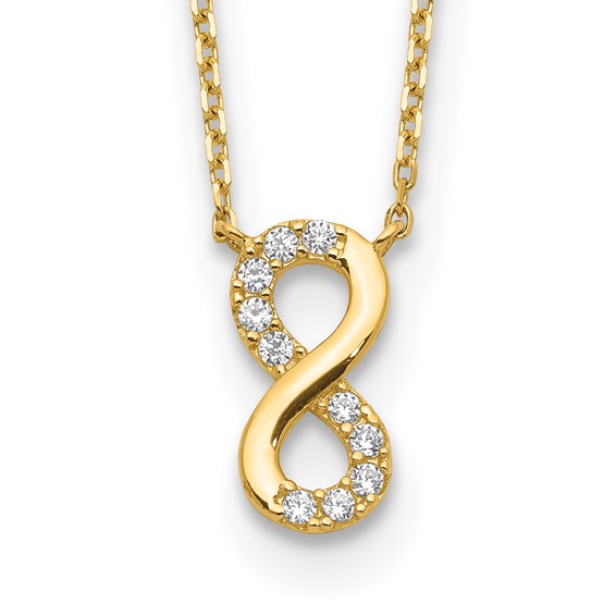 14K Polished Infinity Symbol with CZ 18 inch Necklace Plus 2 inch Extender