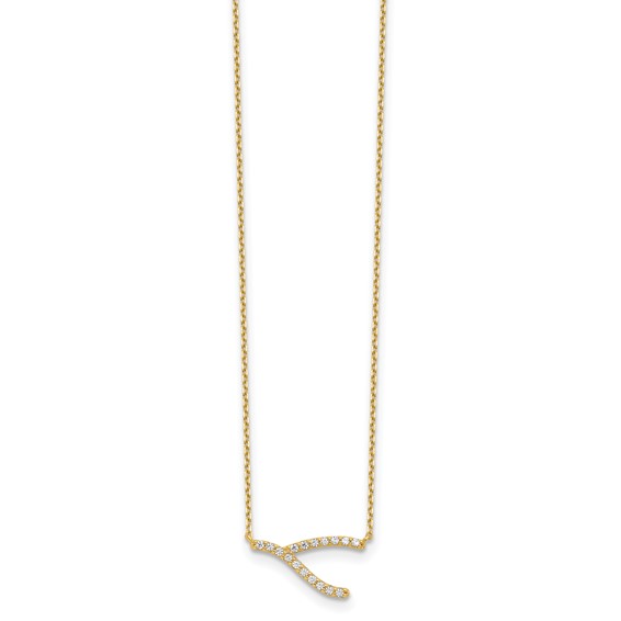 14K Wishbone CZ with 2IN EXT Necklace