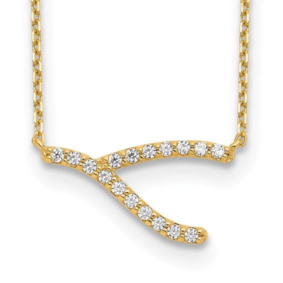 14K Wishbone CZ with 2IN EXT Necklace