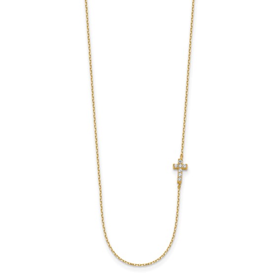 14K Small CZ Cross 18 inch Necklace Plus 2 inch Extender