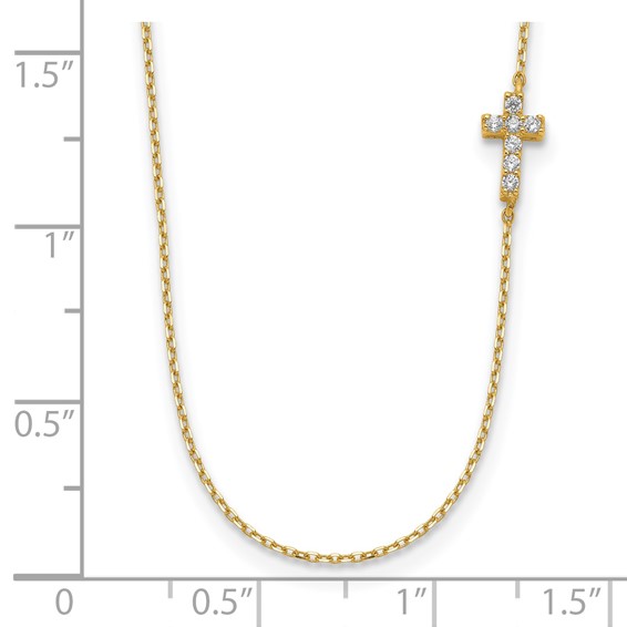 14K Small CZ Cross 18 inch Necklace Plus 2 inch Extender