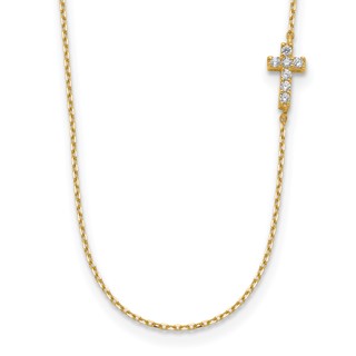 14K Small CZ Cross 18 inch Necklace Plus 2 inch Extender