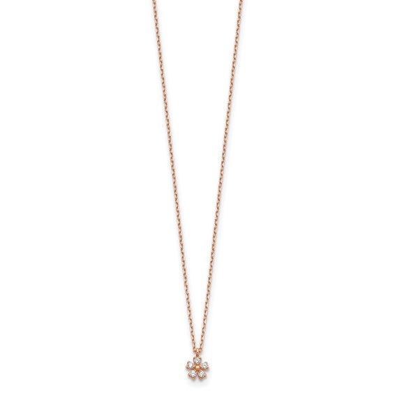 14K Rose Gold CZ Flower w/ 1in ext. Necklace