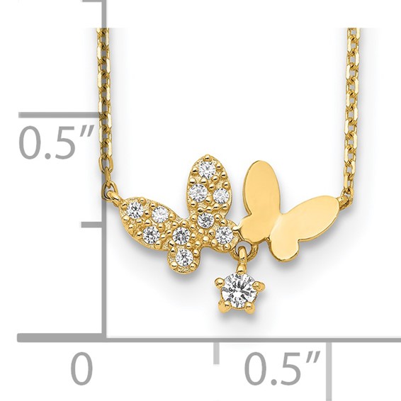 14K Polished CZ Butterflies and Star 18 inch Necklace Plus 2 inch Extender