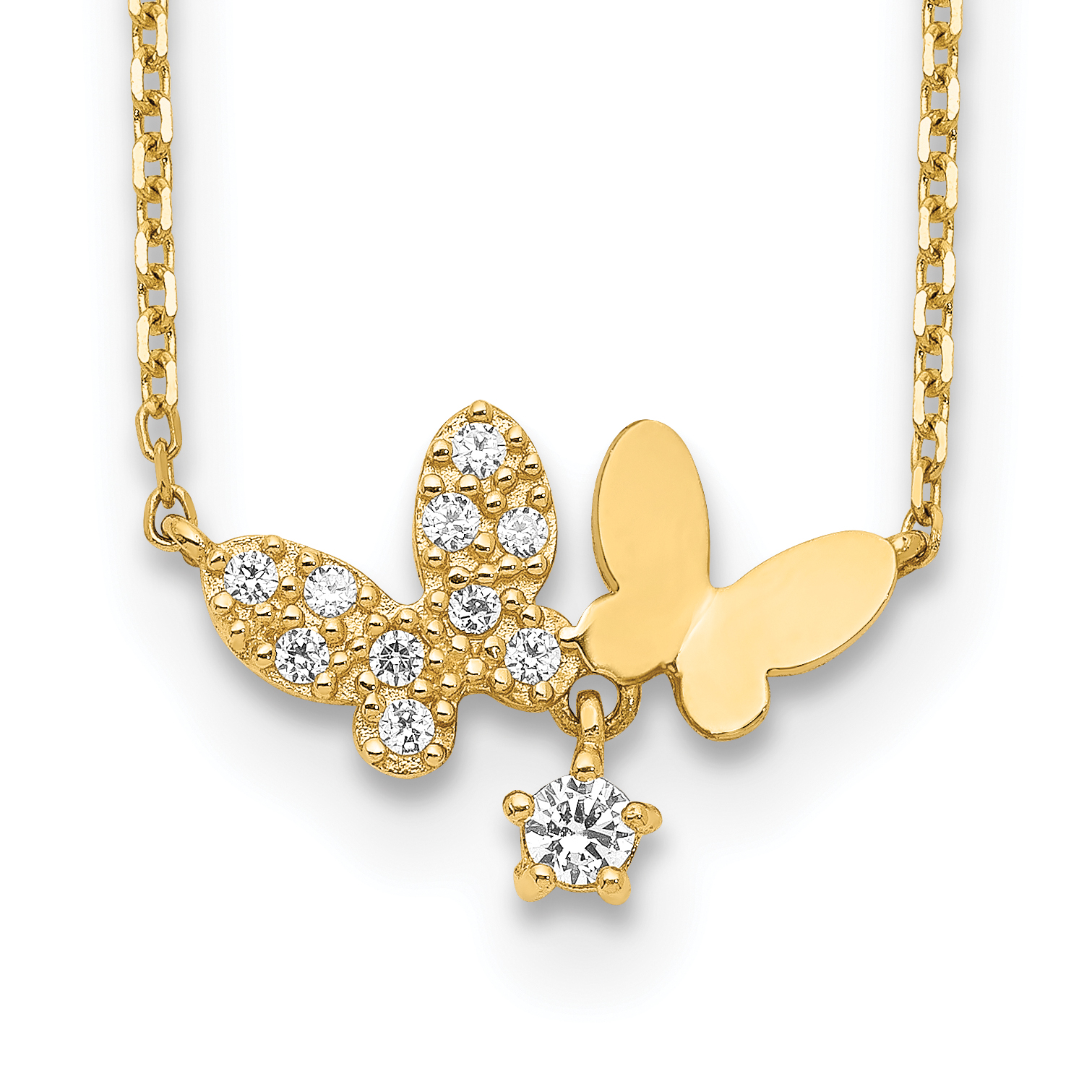 14K Polished CZ Butterflies and Star 18 inch Necklace Plus 2 inch Extender (SF2783-18)