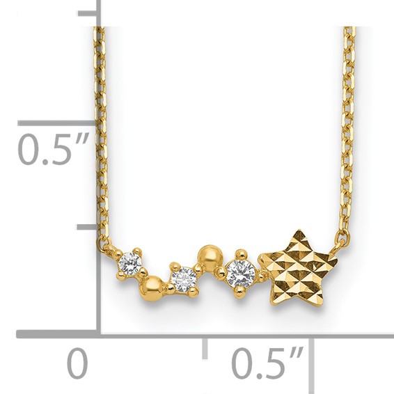 14K Diamond-Cut Star CZ with 2IN EXT Necklace