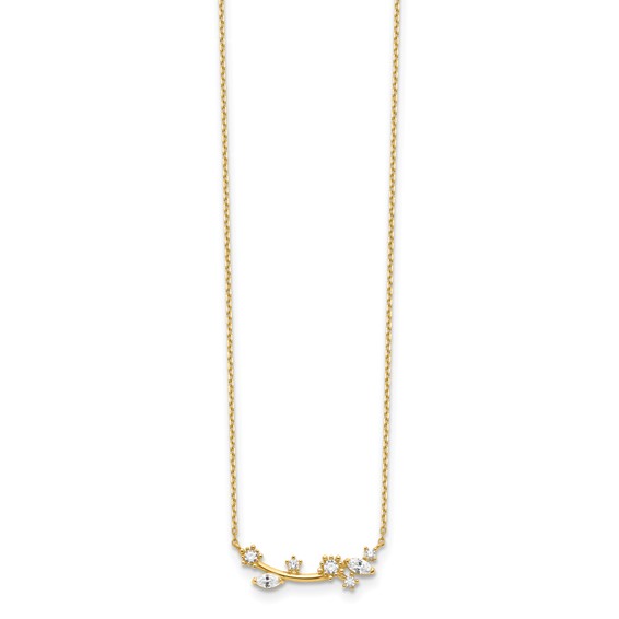 14K Flower with Crystal & CZ with 2IN EXT Necklace