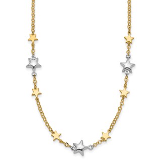14K Two-Tone Polished Puffed and Flat Stars 17 inch Necklace Plus 1 inch Extender