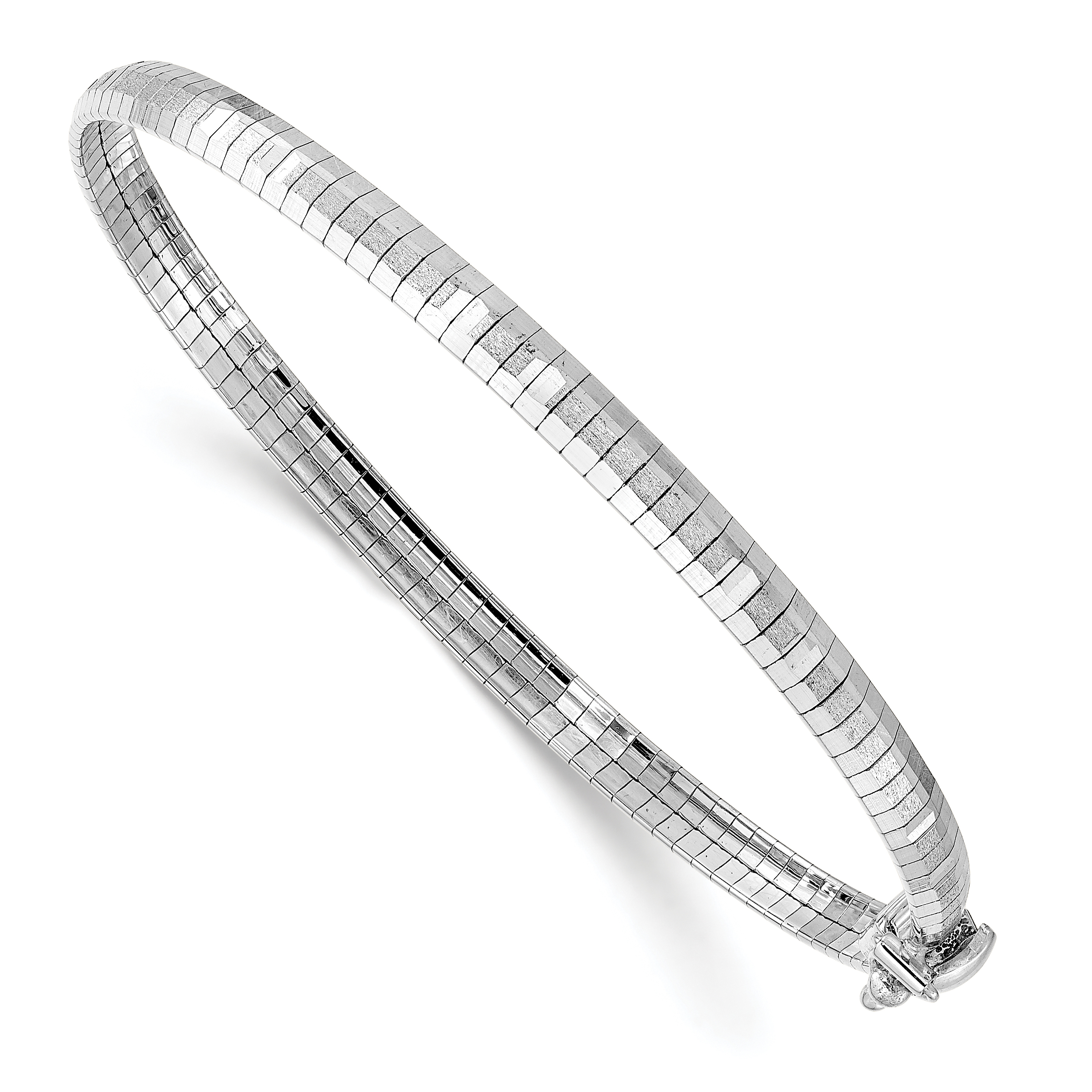 14K White Gold Polished and Satin Diamond-cut 4mm 7.5 inch Omega Bracelet (SF2797W-7.5)