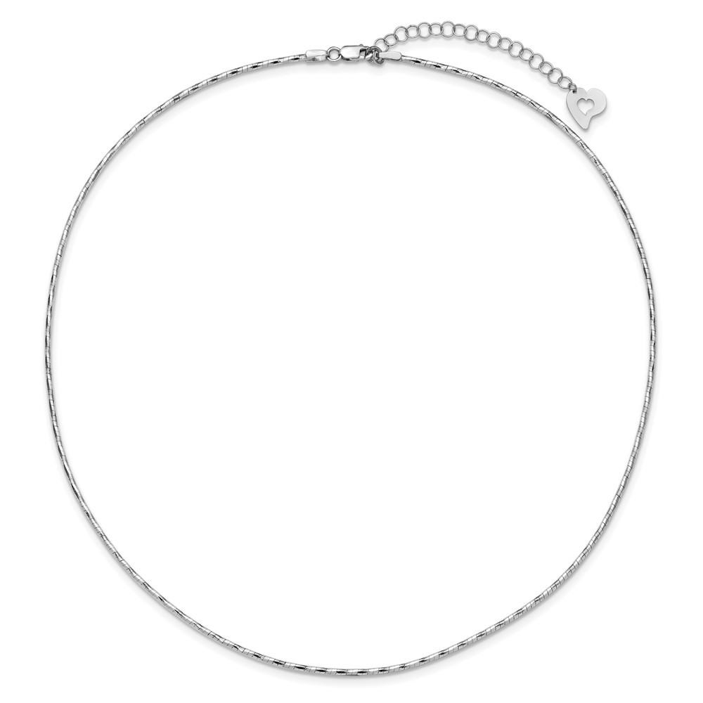14K White Gold Polished Diamond-cut 1.25mm 18 inch Round Twisted Omega Necklace Plus 2 inch Heart Chain Extender (SF2798W-18)