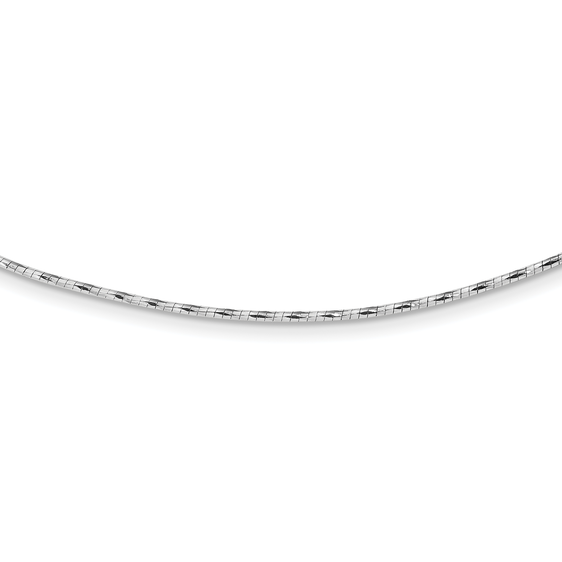 14K White Gold Polished Diamond-cut 1.25mm 18 inch Round Twisted Omega Necklace Plus 2 inch Heart Chain Extender (SF2798W-18)