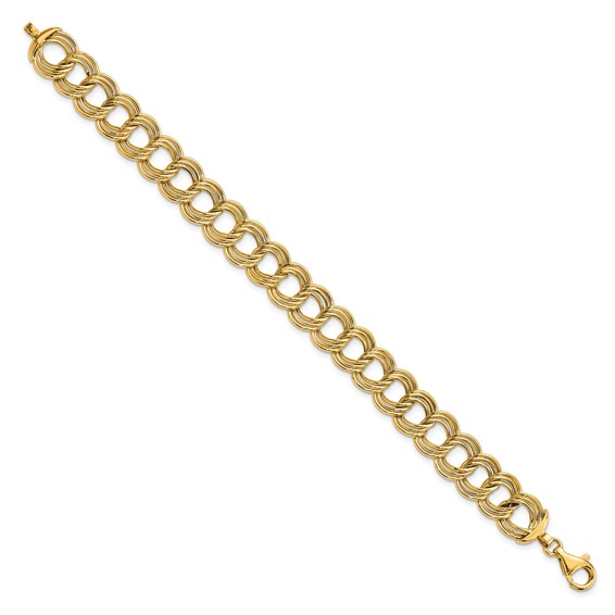 14K Polished 11.8mm Fancy Triple Link 7.5 inch Bracelet