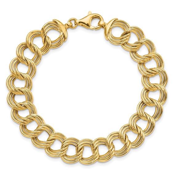 14K Polished 11.8mm Fancy Triple Link 7.5 inch Bracelet