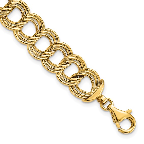 14K Polished 11.8mm Fancy Triple Link 7.5 inch Bracelet
