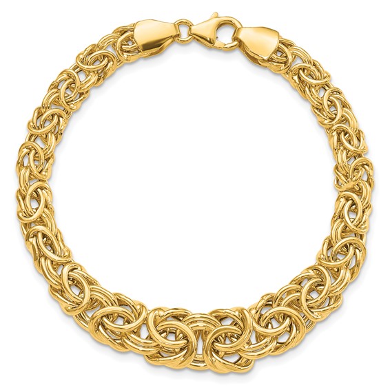 14k Graduated 7-10mm Fancy Byzantine 7.25 inch Bracelet