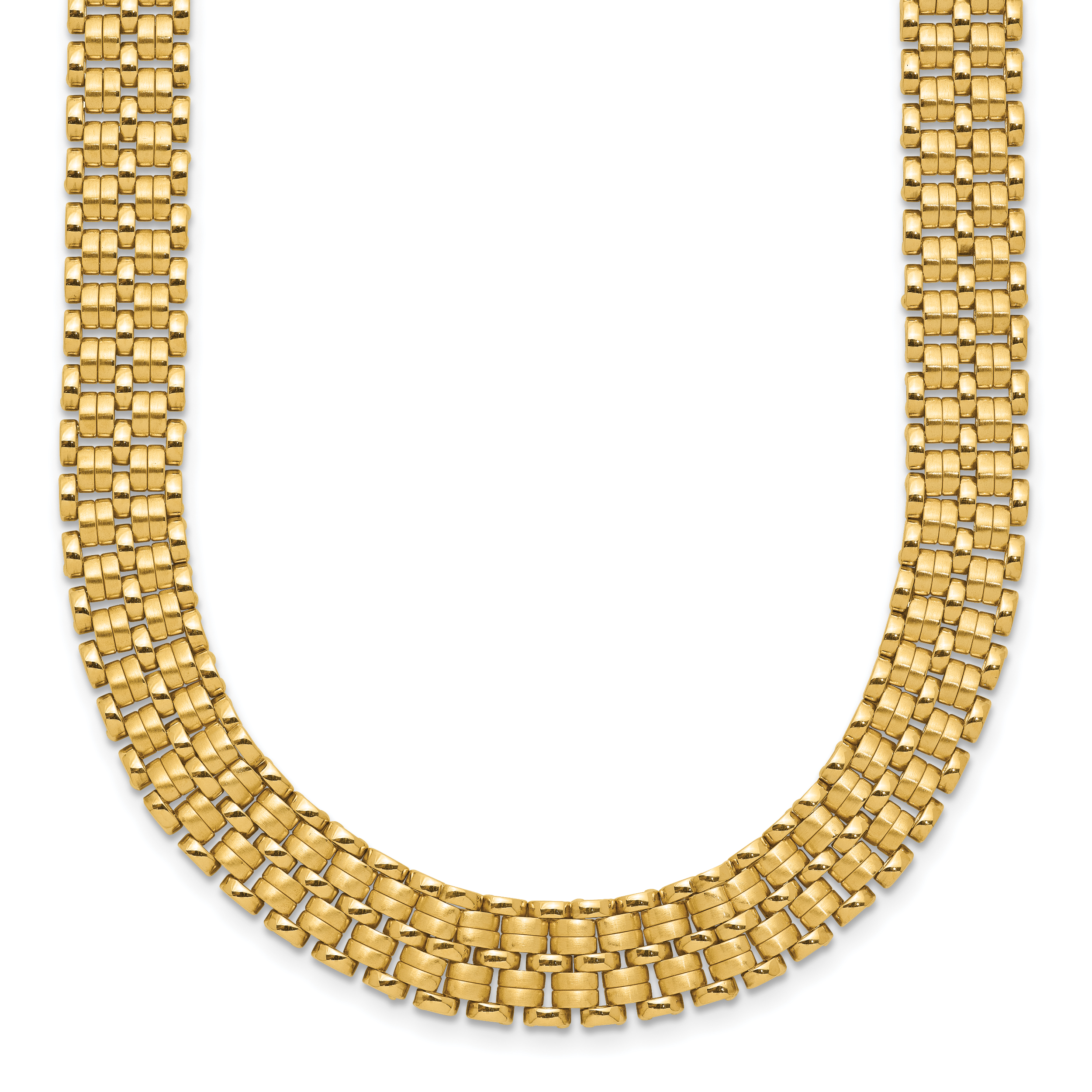 14K Brushed and Polished Basket Weave Pattern 17 inch Necklace (SF2814-17)