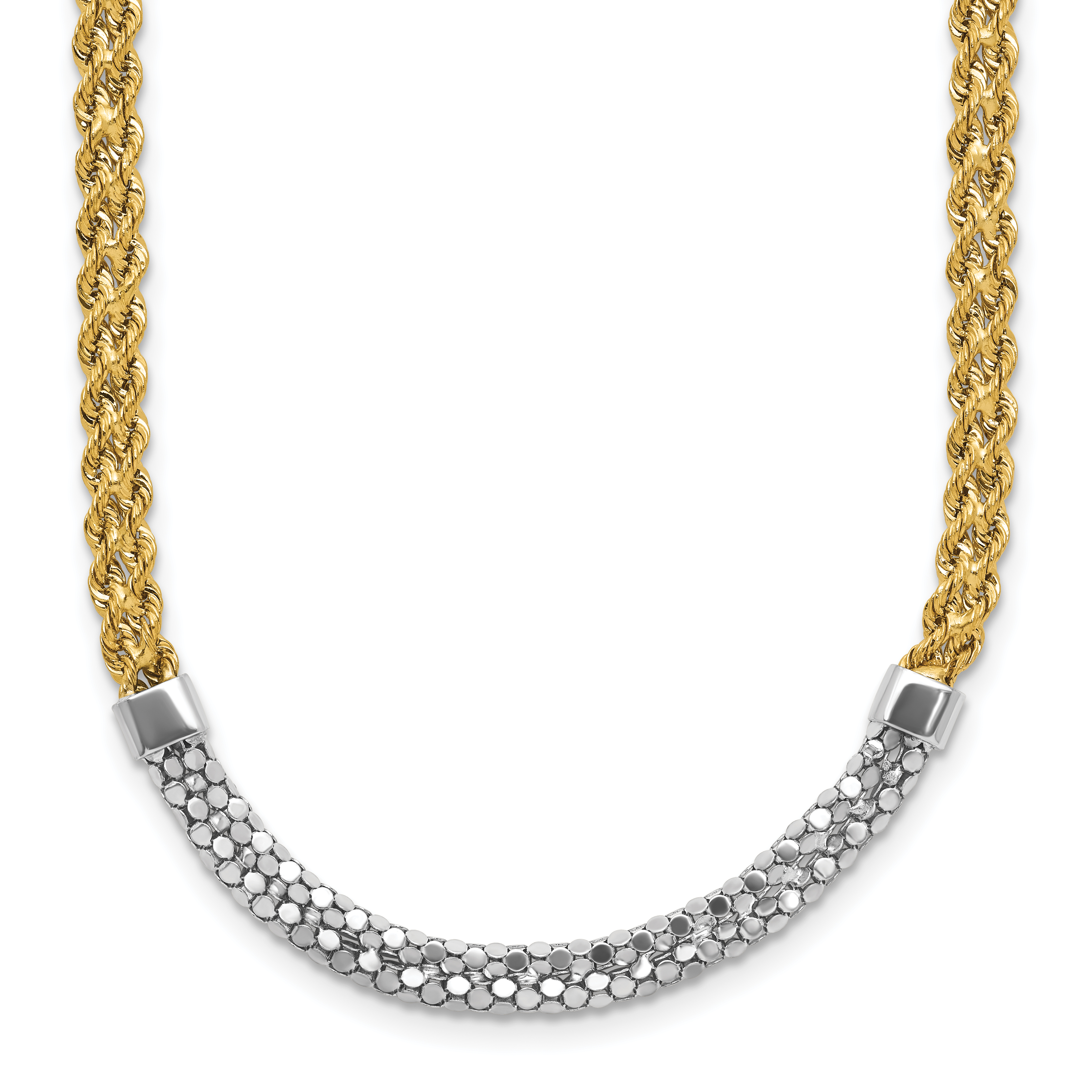 14K and White Rhodium Diamond-cut Twisted Fancy Rope 18 inch Necklace (SF2816-18)
