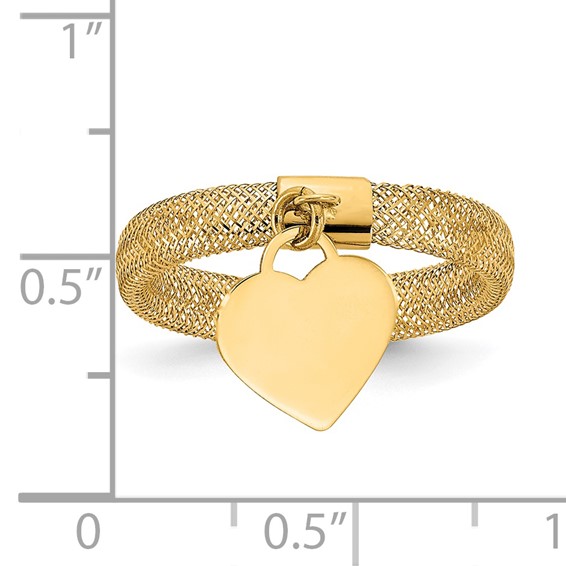 14K 4mm Woven Mesh with Polished Heart Charm Stretch Ring