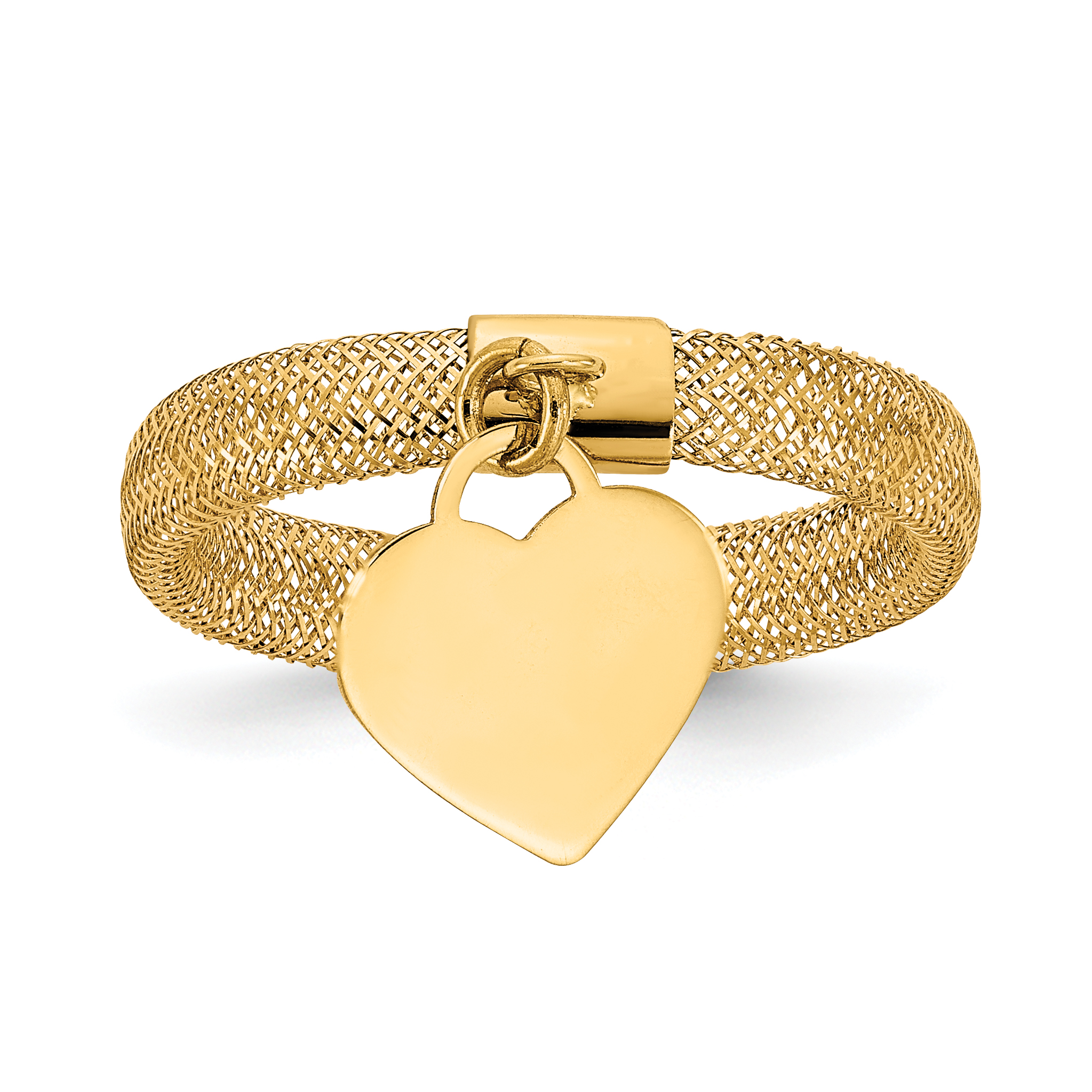 14K 4mm Woven Mesh with Polished Heart Charm Stretch Ring (SF2819)