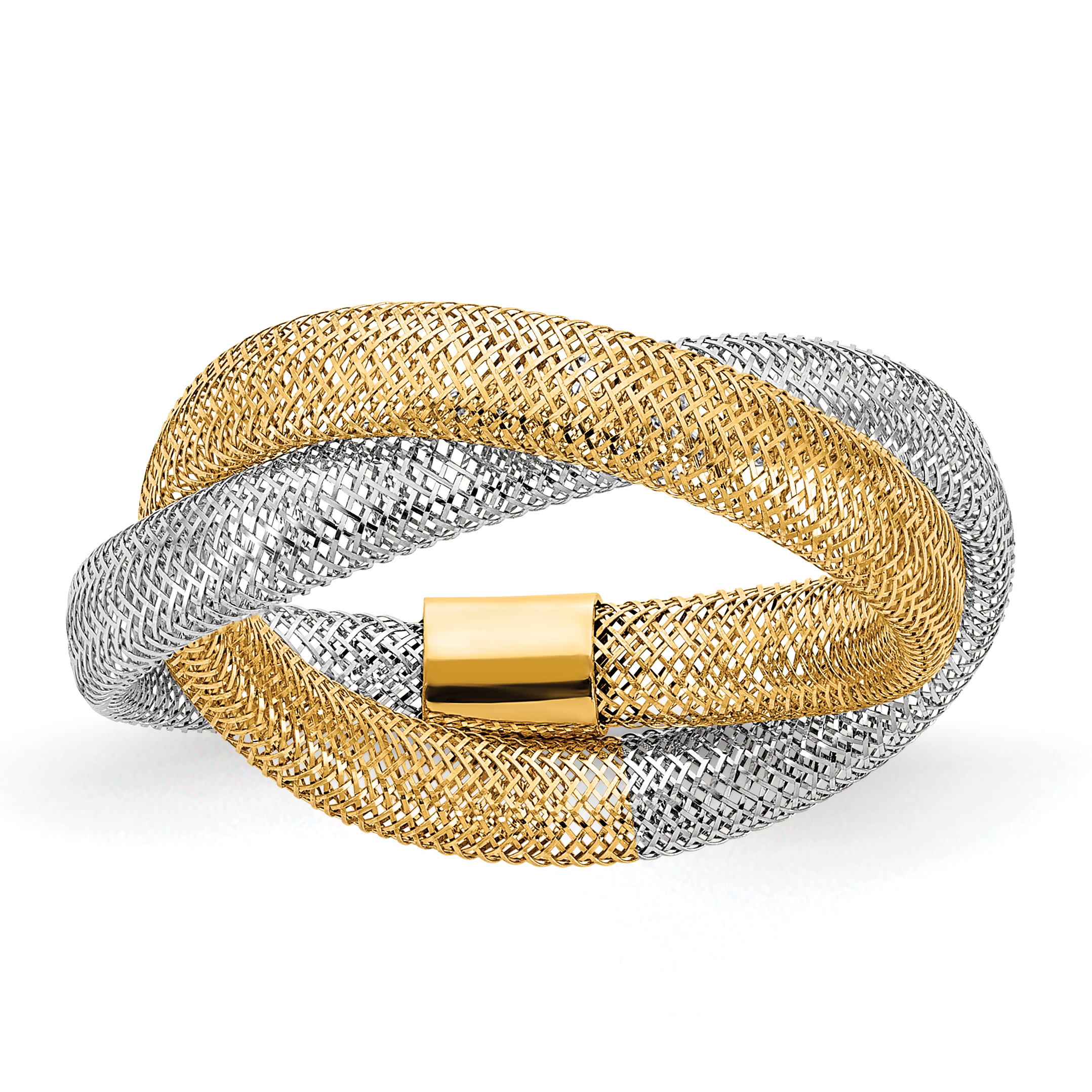 14K with White Rhodium 8mm Twisted Woven Mesh Stretch Ring (SF2822)