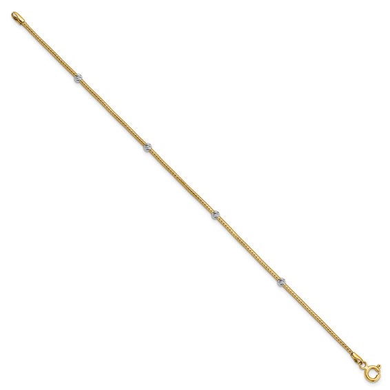 14K with White Rhodium Woven Flexible Diamond-cut Moveable Beads 7.25 inch Bracelet